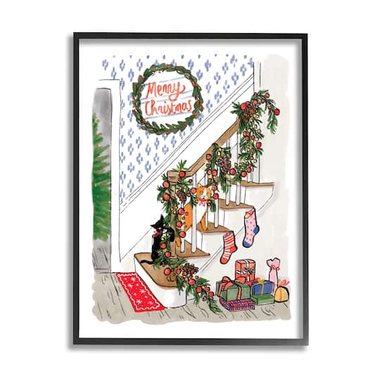 Stupell Industries Merry Christmas Holiday Stairway Framed Giclee Art